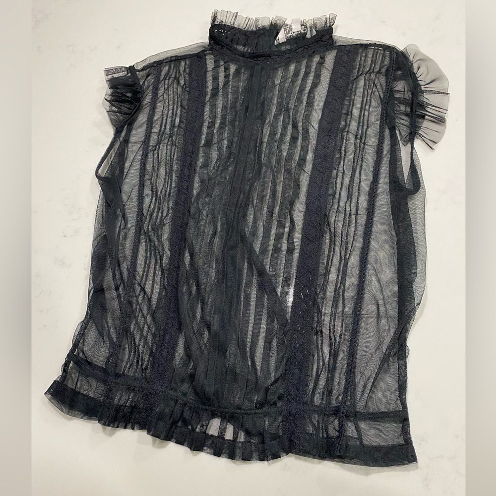 Elegant Black Sheer Striped Women's Top - Picture 11 of 12